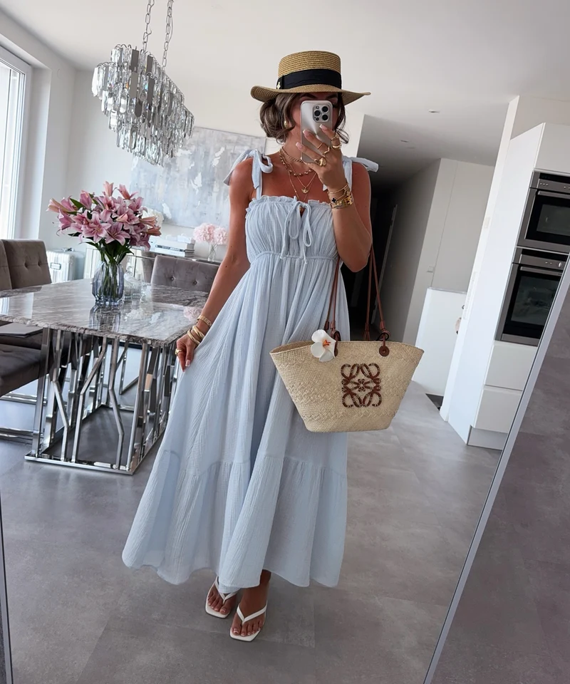 Musselin Maxi Kleid Taika Hellblau