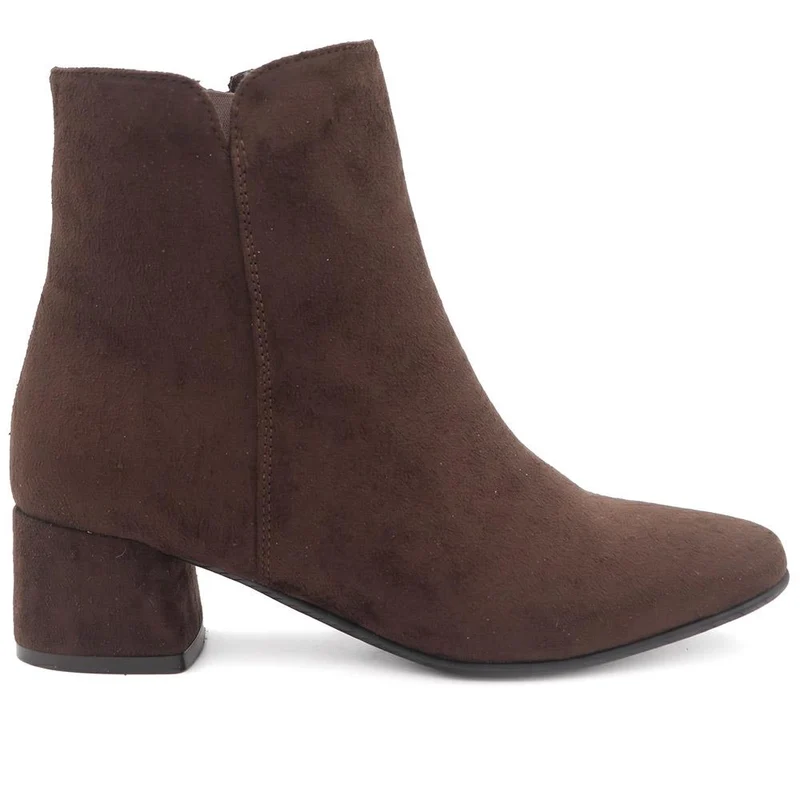 Wide Fit Smart Block Heel Ankle Boots - WBINS44007 / 329 746 - Brown