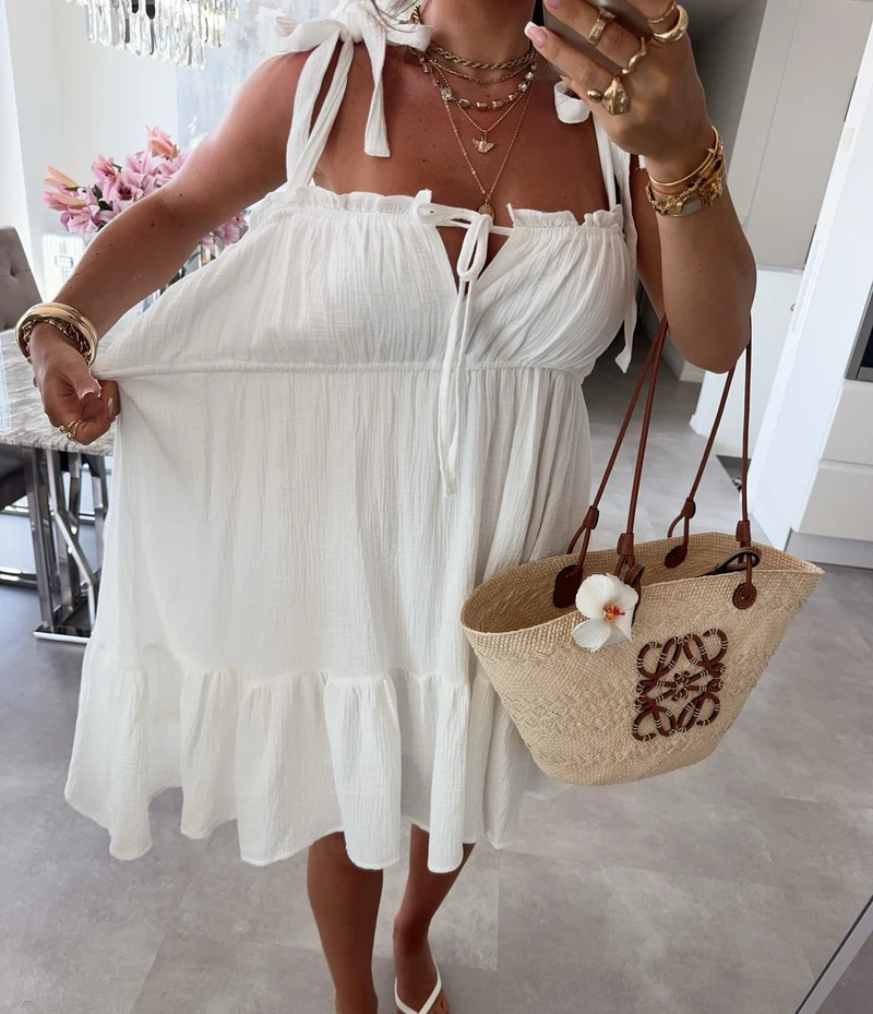 Musselin Kleid Taika Weiß Mini