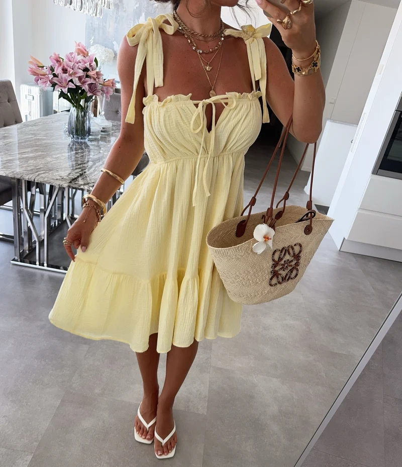 Musselin Kleid Taika Gelb Mini