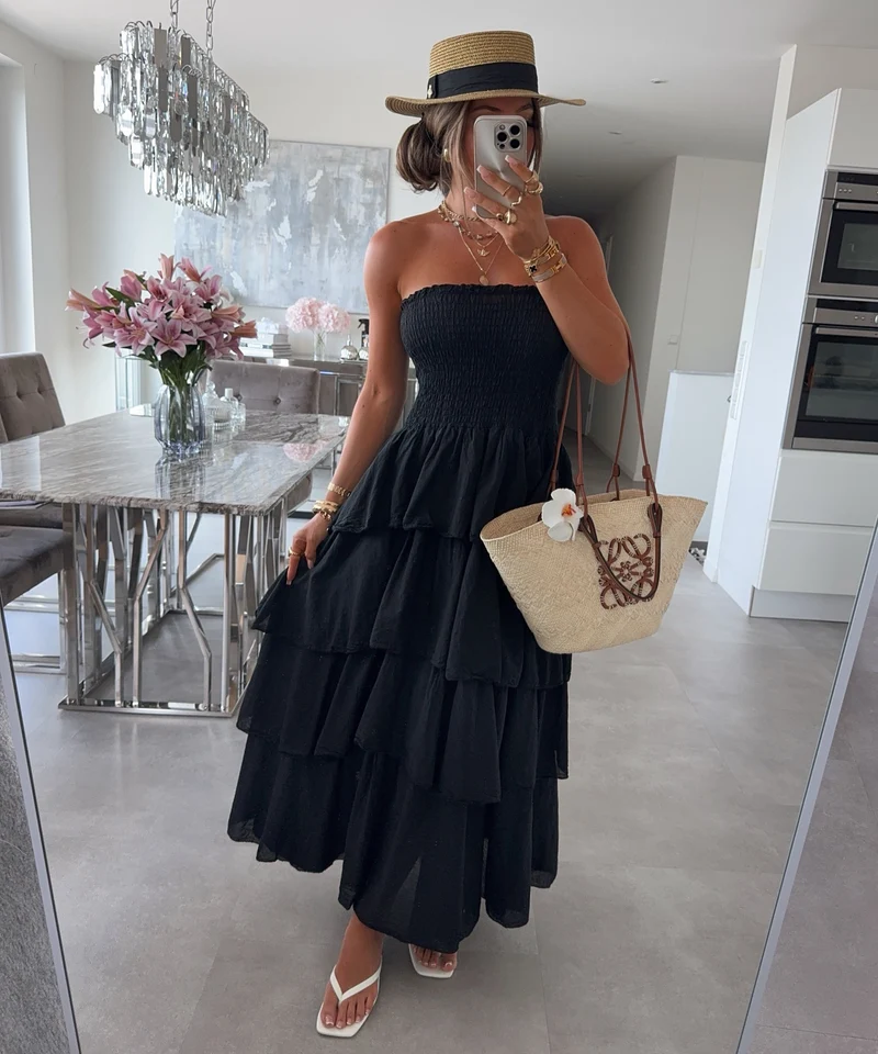 Baumwoll Kleid Karolina Schwarz