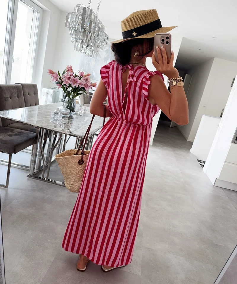Musselin Kleid Geli Streifen Rot