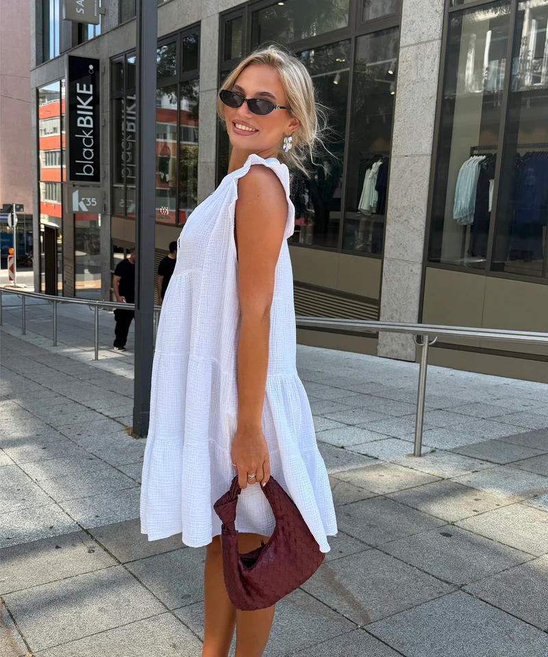 Musselin Kleid Inesa Uni Weiß