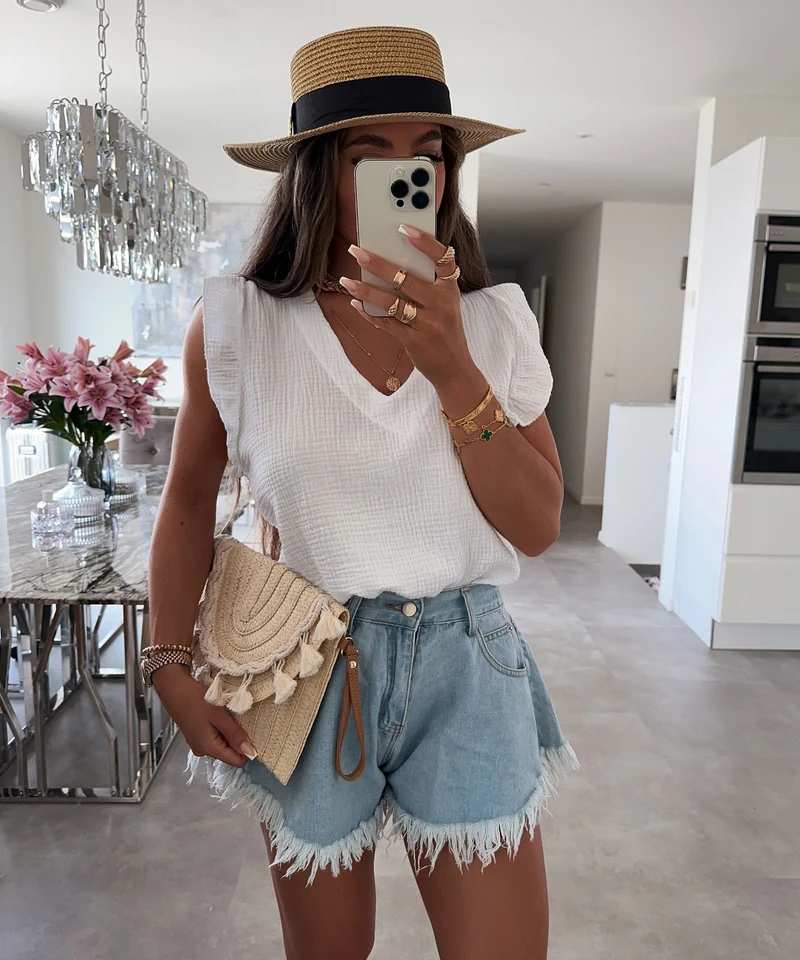 Musselin Top Lidia Weiß