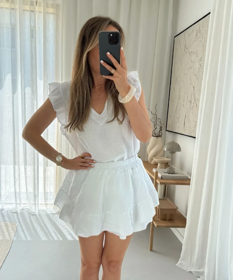 Musselin Top Lidia Weiß