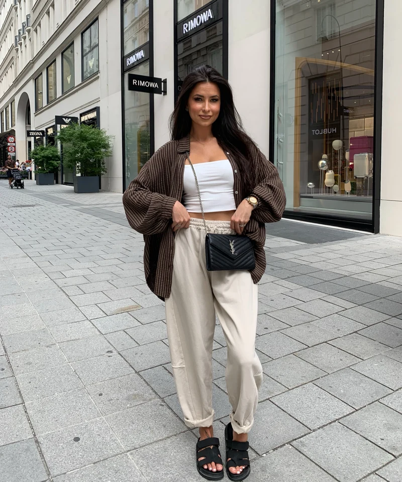Musselin Bluse Laya Streifen Braun