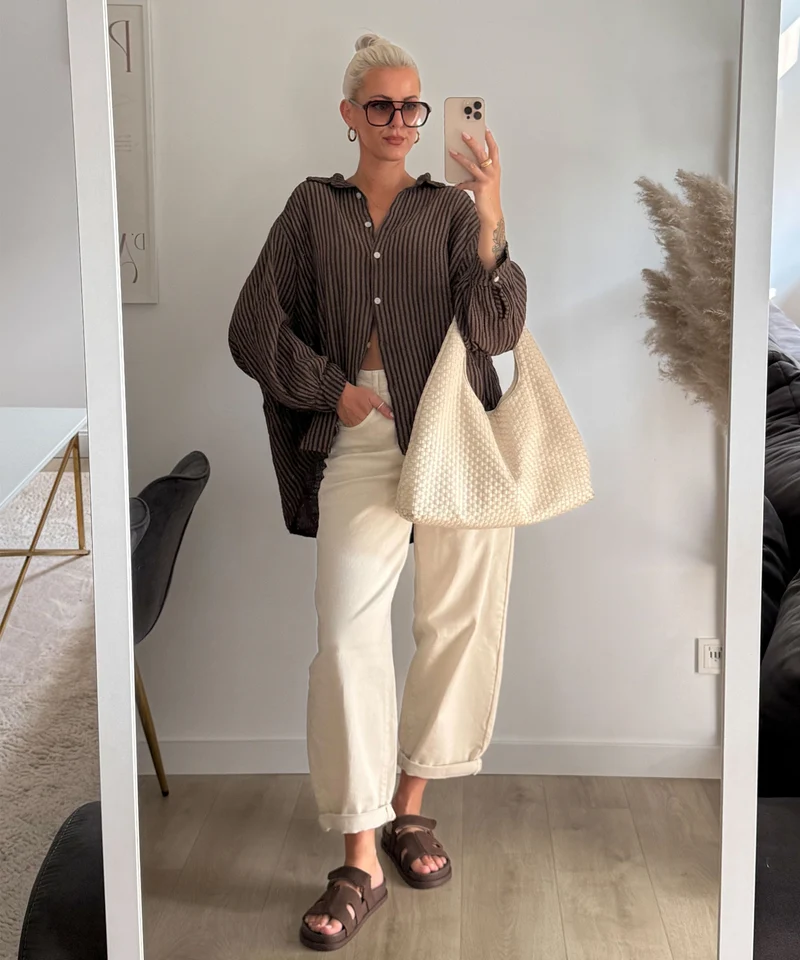 Musselin Bluse Laya Streifen Braun