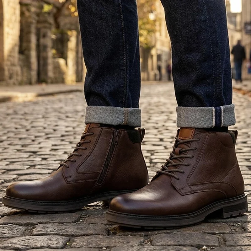 Wide Fit Smart Leather Lace Up Boots - RNB44000 / 330 105 - Dark Brown
