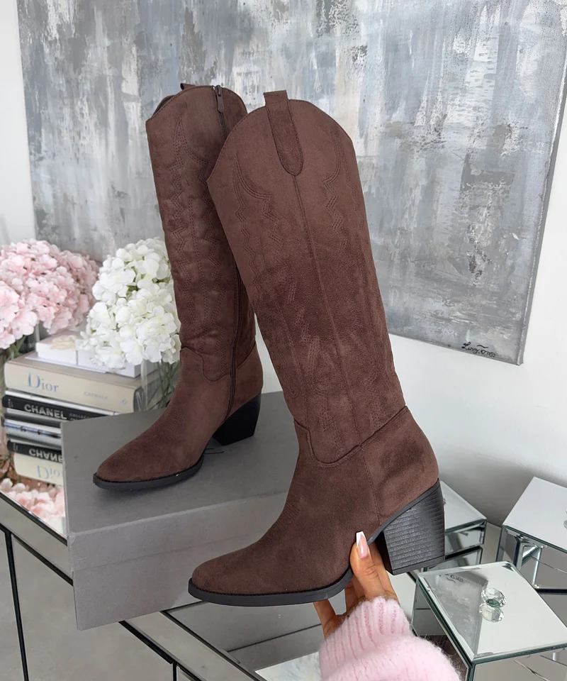 Cowboy Stiefel Selenay Dunkelbraun Hoch