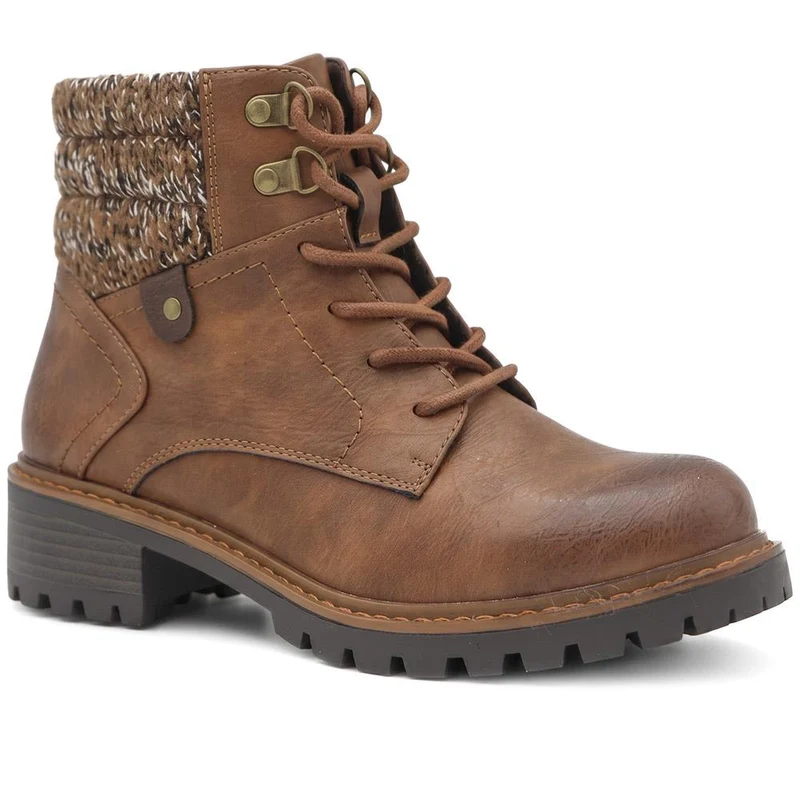 Wide Fit Knitted Cuff Lace Up Boots - LAND44006 / 329 629