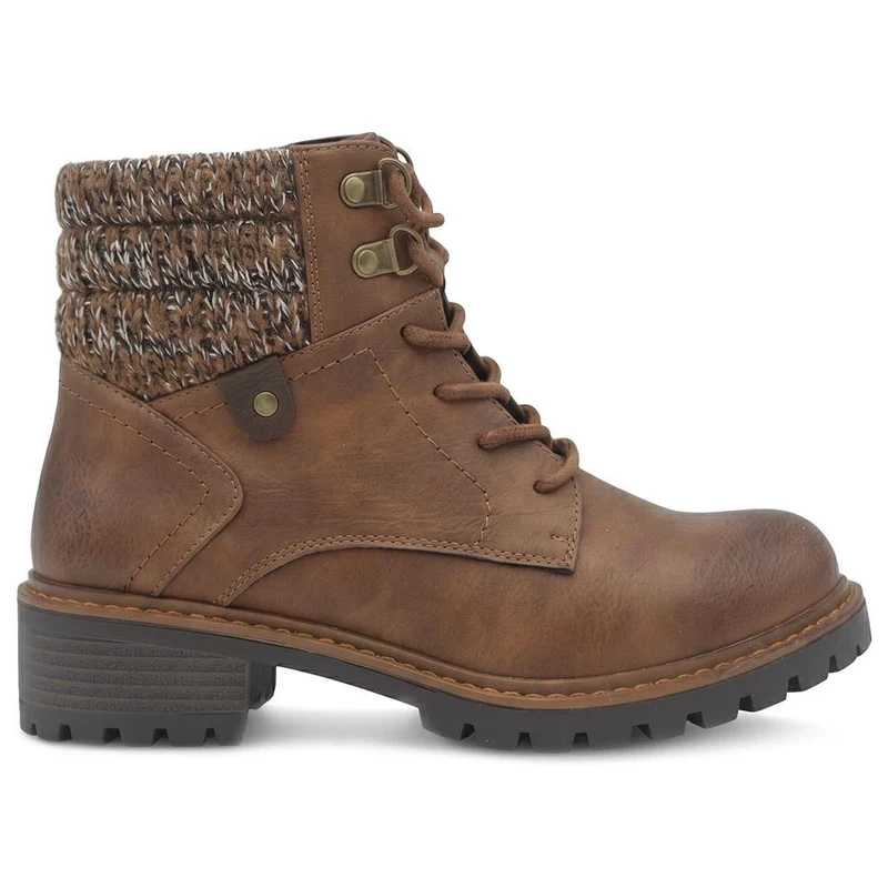 Wide Fit Knitted Cuff Lace Up Boots - LAND44006 / 329 629 - Tan