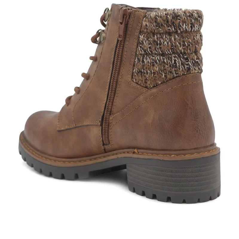 Wide Fit Knitted Cuff Lace Up Boots - LAND44006 / 329 629 - Tan