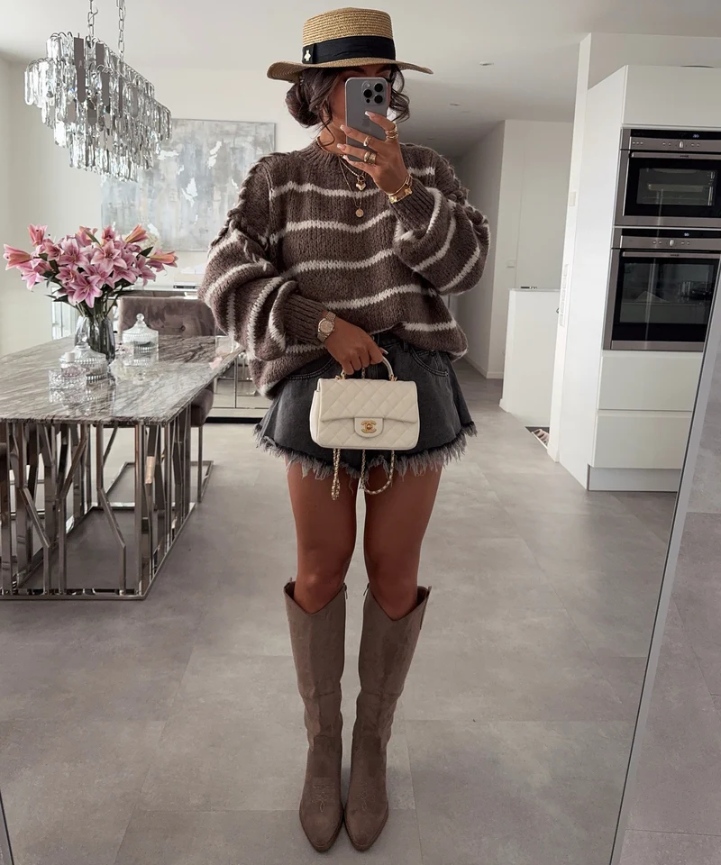 Cowboy Stiefel Selenay Taupe Hoch