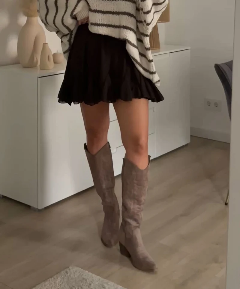 Cowboy Stiefel Selenay Taupe Hoch