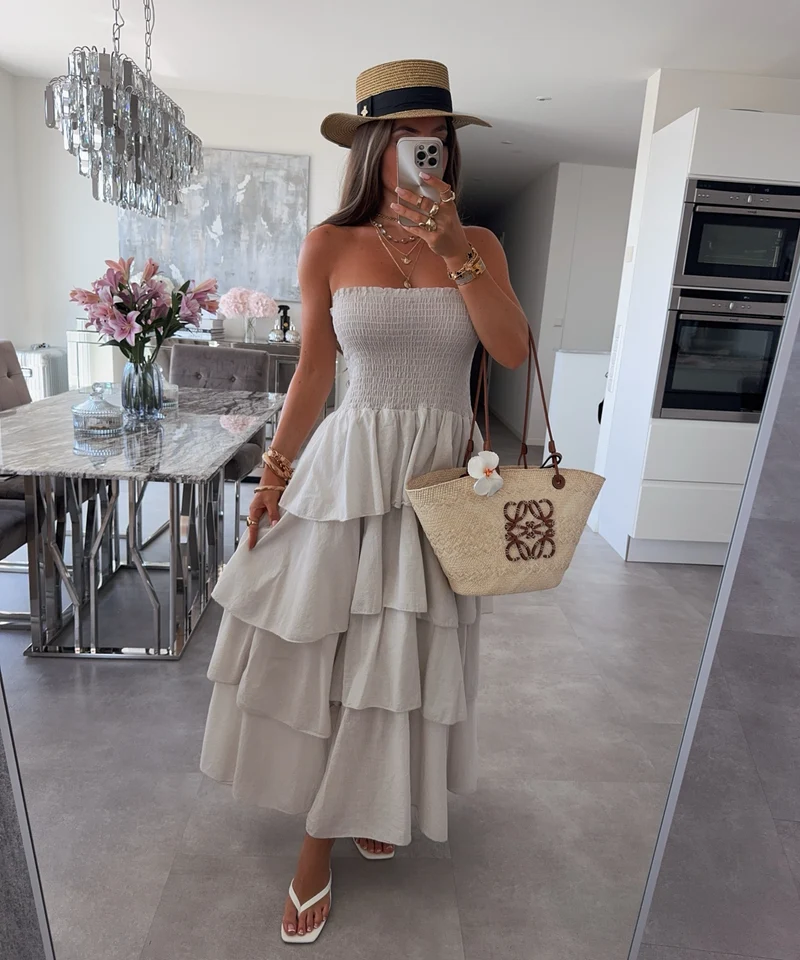Baumwoll Kleid Karolina Beige
