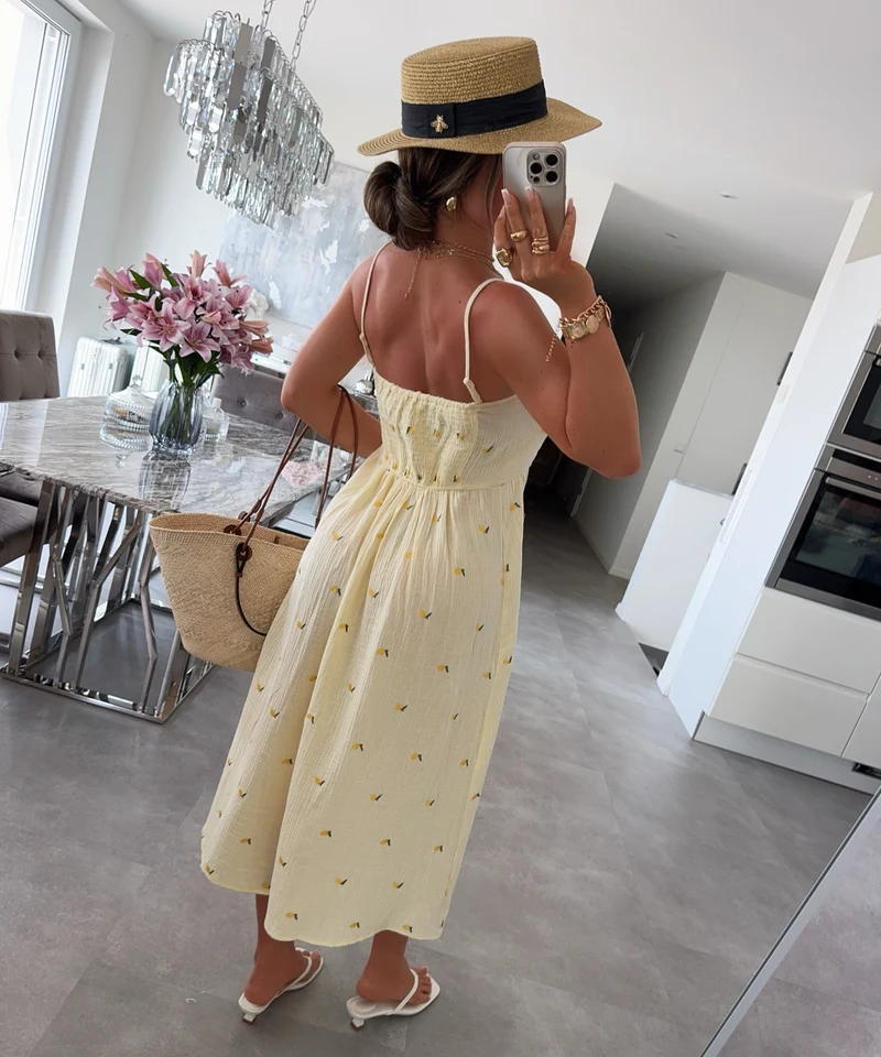 Musselin Maxi Kleid Gritt Zitrone Gelb