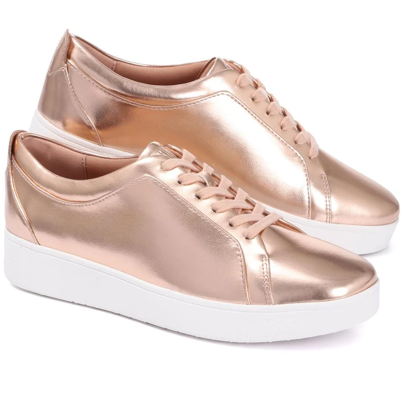 Metallic Lace-Up Sneakers - FITF29549 / 315 298 - Rose Gold