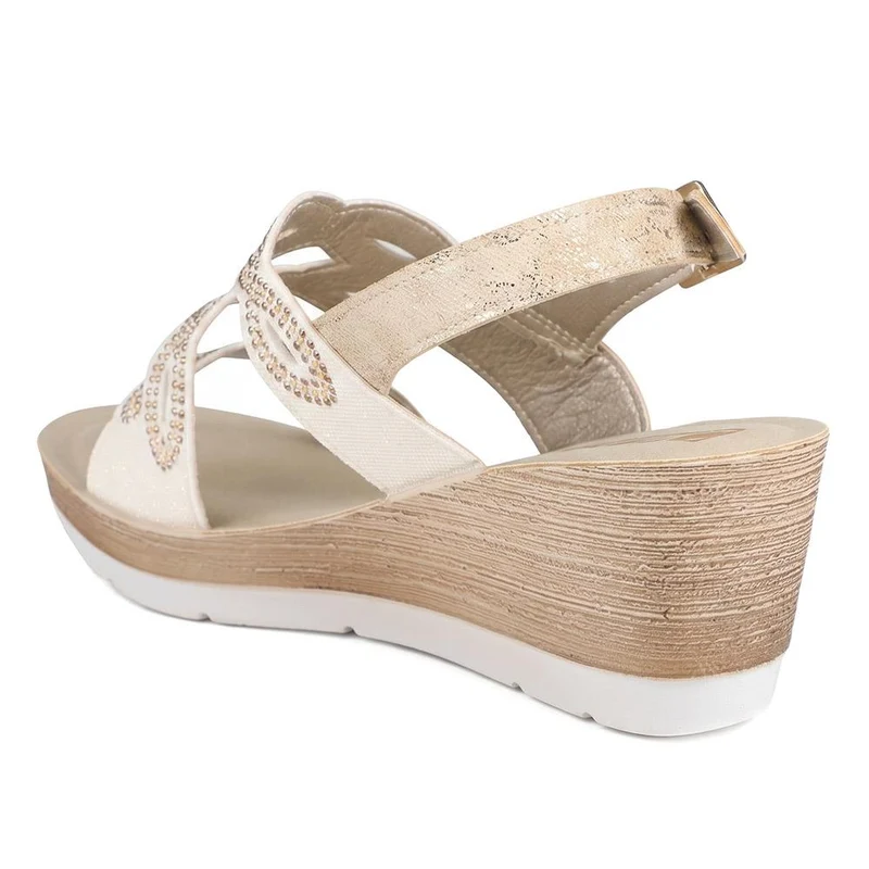 Inblu Wedge Sandals With Rhinestones - INB43051 / 330 370 - Gold