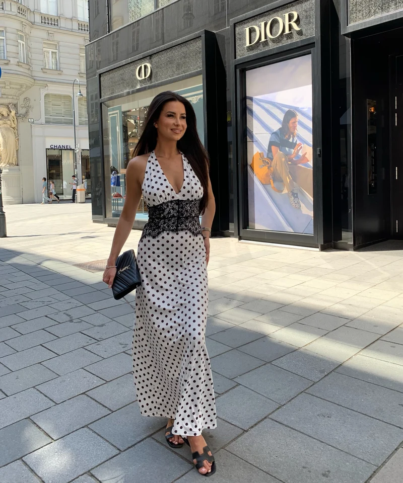 Maxi Kleid Gabriela Punkte Weiß