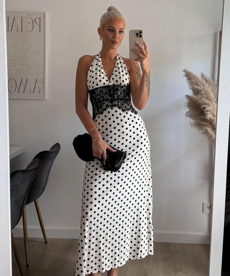 Maxi Kleid Gabriela Punkte Weiß