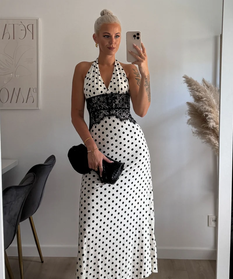 Maxi Kleid Gabriela Punkte Weiß