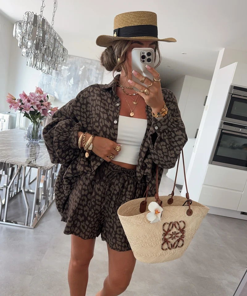 Oversize Musselin Bluse Dana Leo Braun