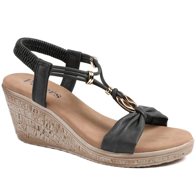 Bow Detail Wedge Slingback Sandals - BAIZH43045 / 329 116 - Black