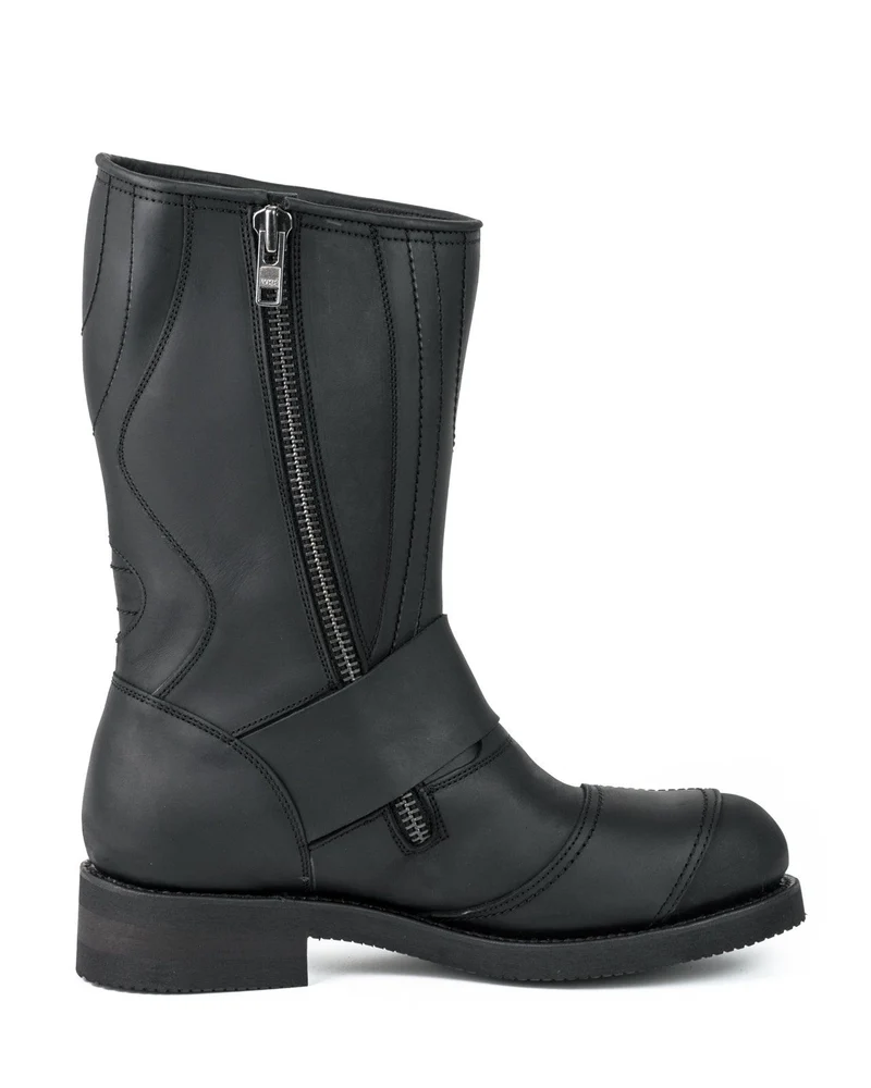 Bikerstiefel für Damen und Herren, Modell 1594-6, schwarzes Leder | Sofort lieferbar | Größe 46