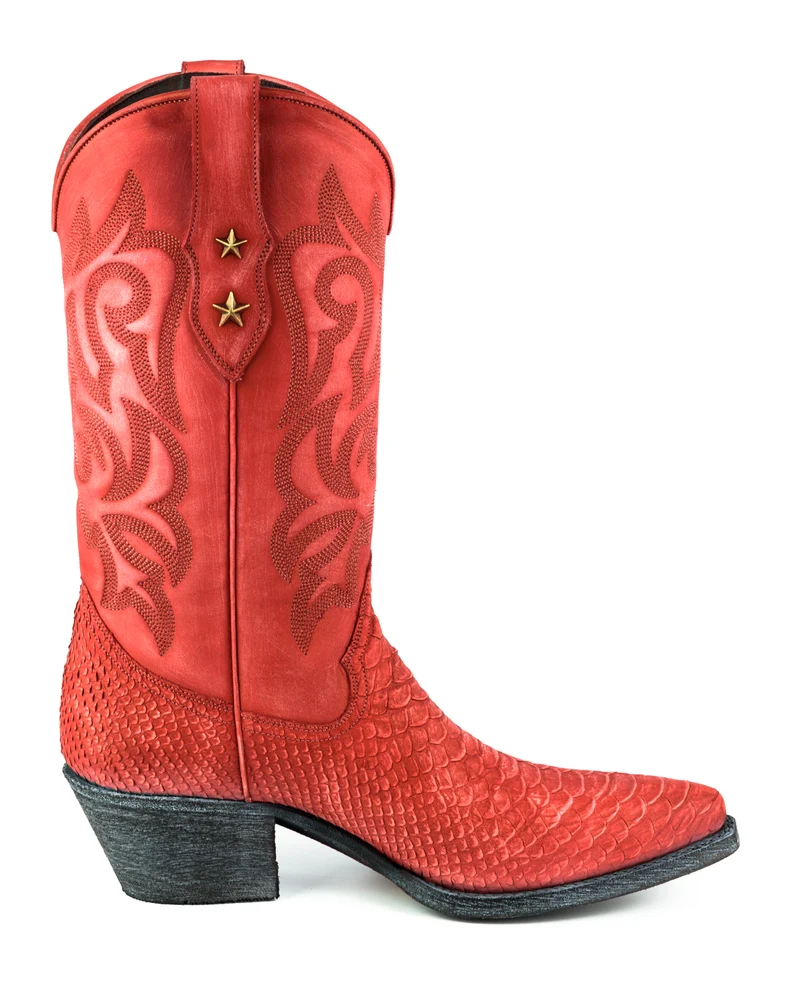 Damen-Cowboystiefel, Country- und Westernstiefel 2524, gewaschenes rotes Leder | Sofort lieferbar | Größe 40
