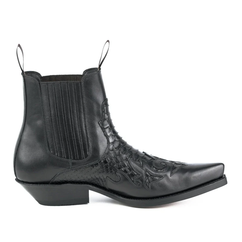Urban Cowboy-Stiefeletten 2500 für Herren und Damen aus schwarzem und exotischem schwarzem Leder