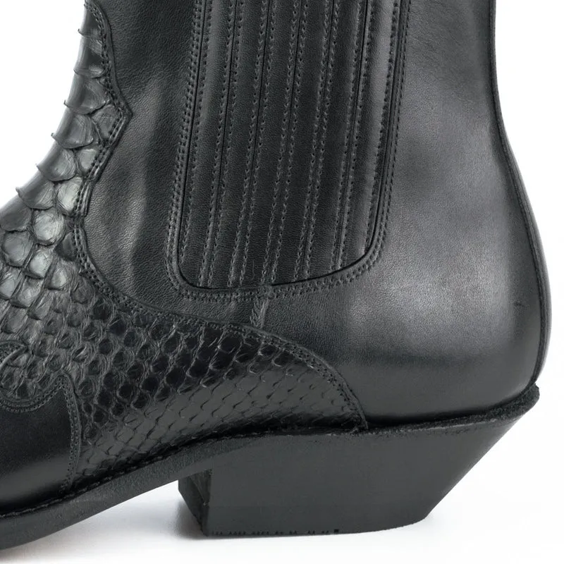 Urban Cowboy-Stiefeletten 2500 für Herren und Damen aus schwarzem und exotischem schwarzem Leder