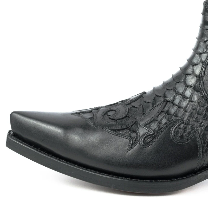 Urban Cowboy-Stiefeletten 2500 für Herren und Damen aus schwarzem und exotischem schwarzem Leder