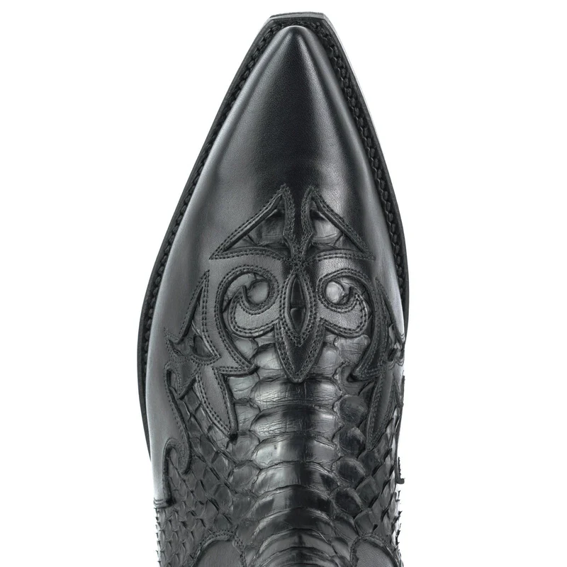 Urban Cowboy-Stiefeletten 2500 für Herren und Damen aus schwarzem und exotischem schwarzem Leder