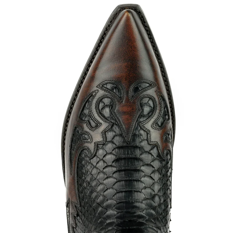 Country- und Western-Cowboystiefel für Herren und Damen von 1935 aus exotischem braunem und schwarzem Leder