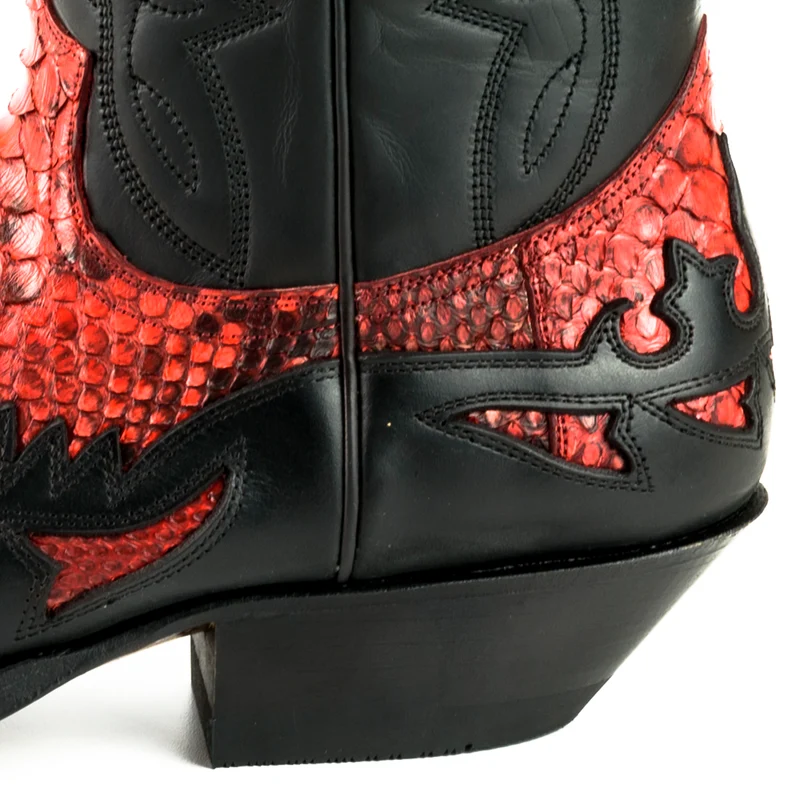Country- und Western-Cowboystiefel 1935 C für Herren und Damen aus schwarzem und exotischem rotem Leder