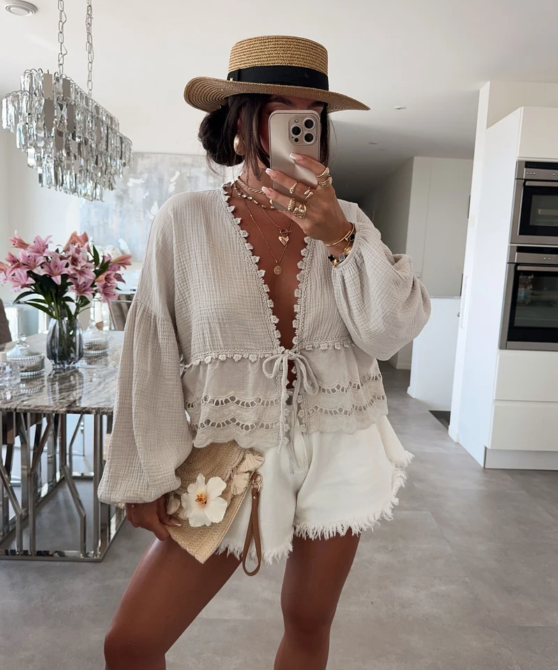 Musselin Bluse Rena Beige