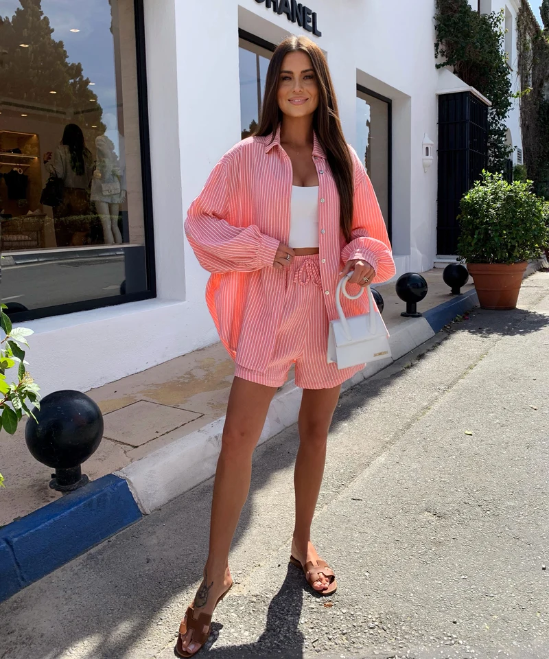 Musselin Shorts Felixa Streifen Peach