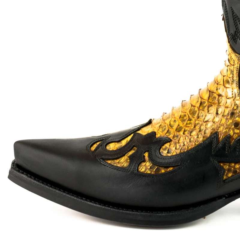 Country- und Western-Cowboystiefel 1935 C für Herren und Damen aus exotischem schwarzem und gelbem Leder