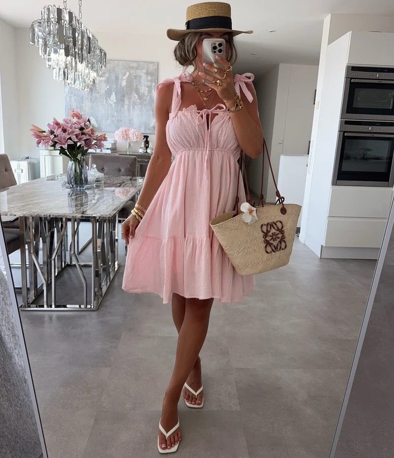 Musselin Kleid Taika Rosa Mini