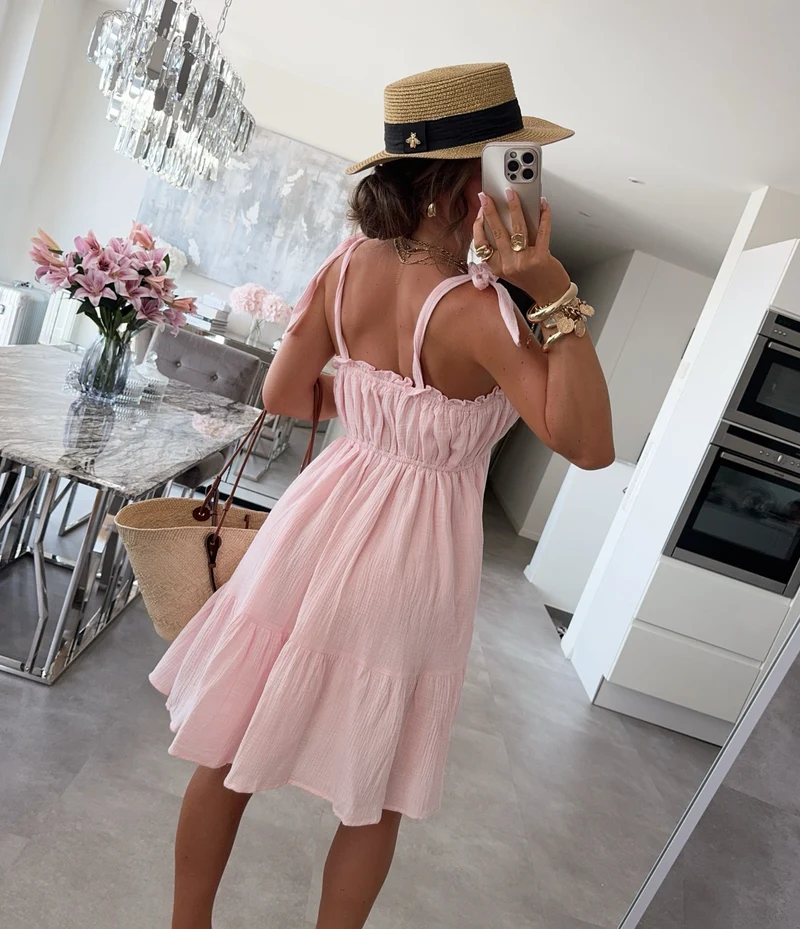 Musselin Kleid Taika Rosa Mini