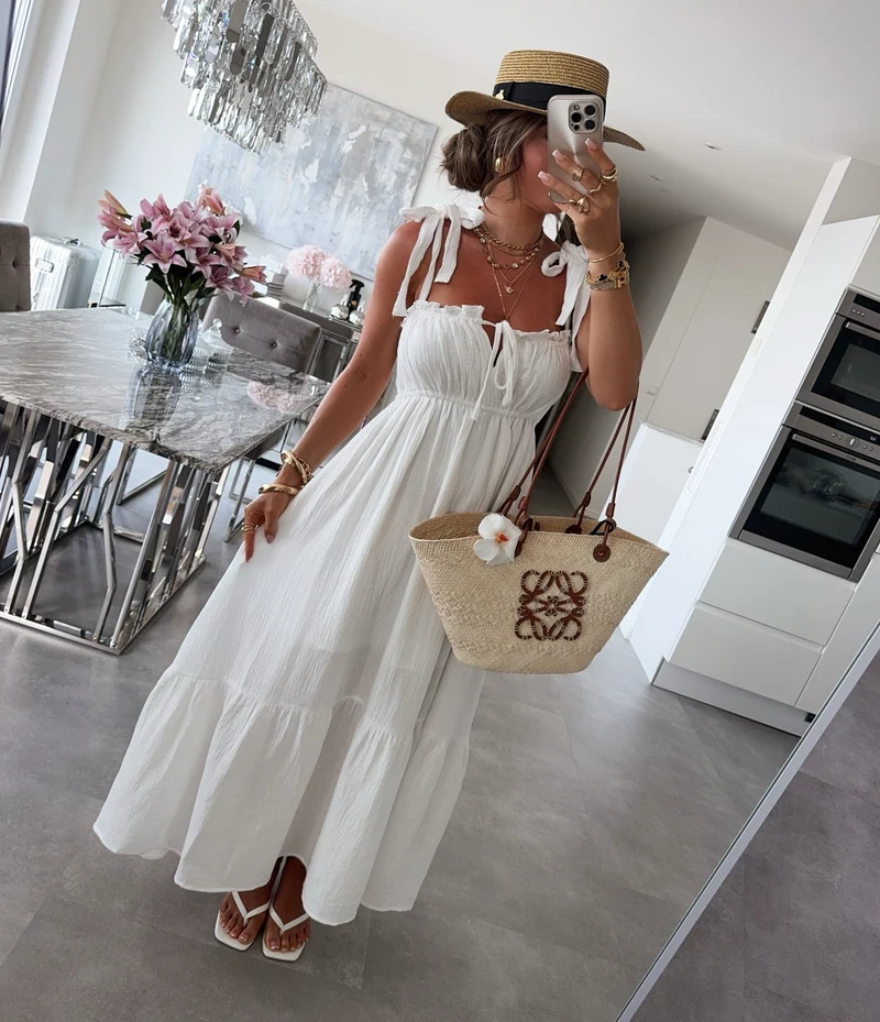 Musselin Maxi Kleid Taika Weiß