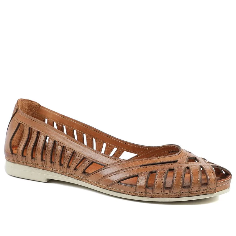 Leather Cut Out Peep Toe Flats - KARY43003 / 329 013
