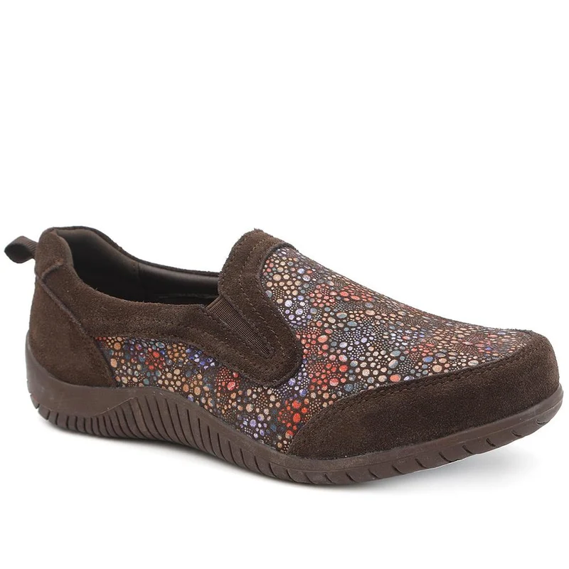 Wide Fit Leather Slip On Comfort Trainers - BRK43025 / 328 915 - Chocolate