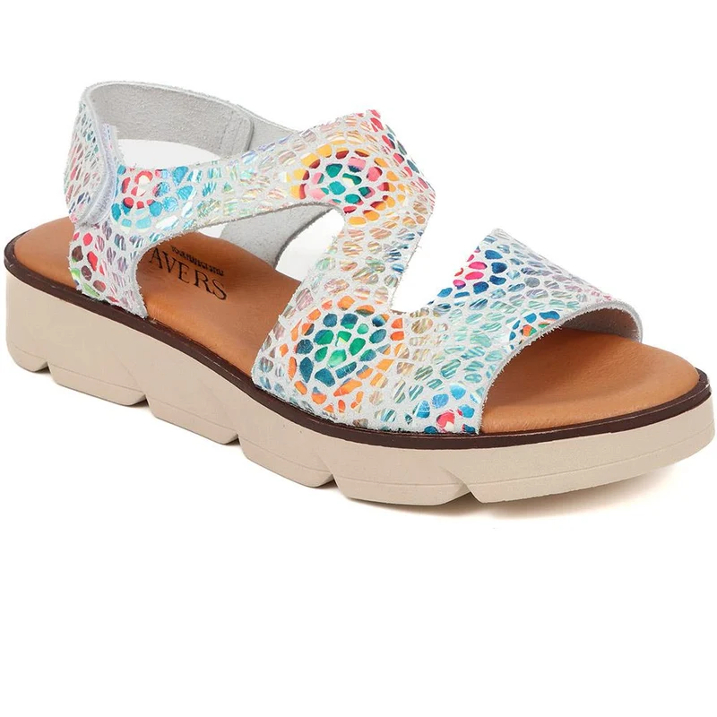 Touch-Fasten Platform Sandals - LYAN39013 / 325 392 - White Multi