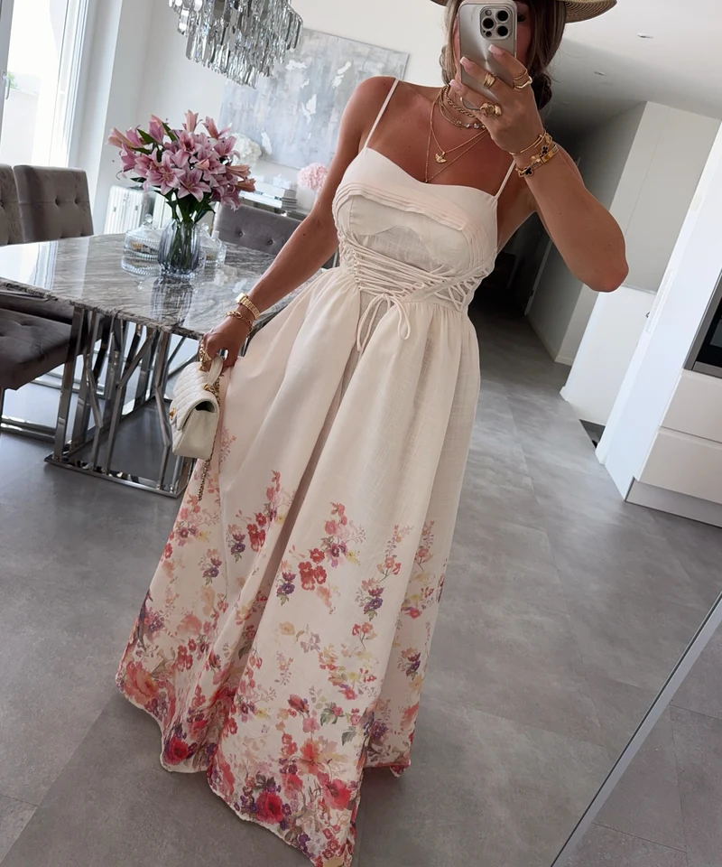 Maxi Baumwoll-Leinen Kleid Miley Beige