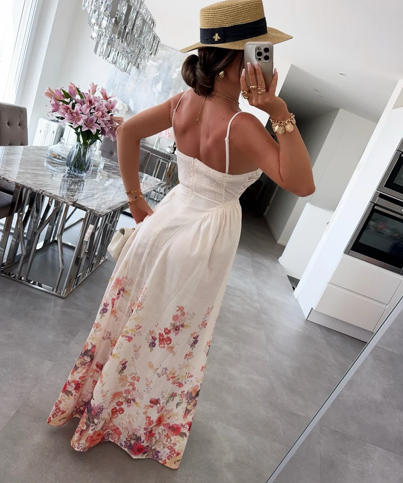 Maxi Baumwoll-Leinen Kleid Miley Beige