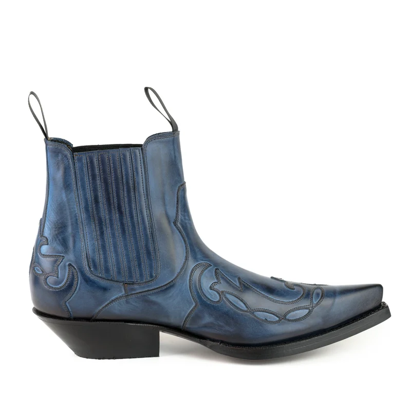 Cowboy Country Western Stiefeletten für Herren und Damen 1931 aus blauem Leder