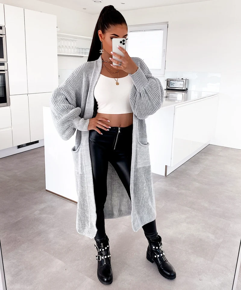 Cardigan Leilani lang Grau