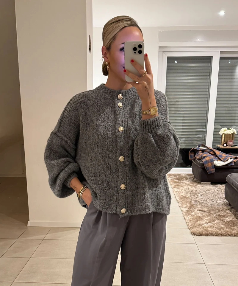 Oversize Strickjacke Jalsi Kurz Dunkelgrau