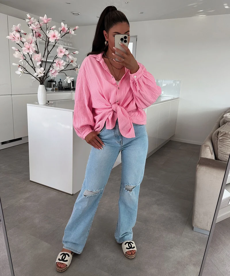 Oversize Musselin Bluse Freya Babypink Kurz